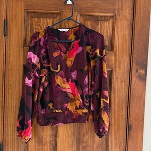 Nine West Multicolor Marbled Wrap Blouse - Burgundy Base